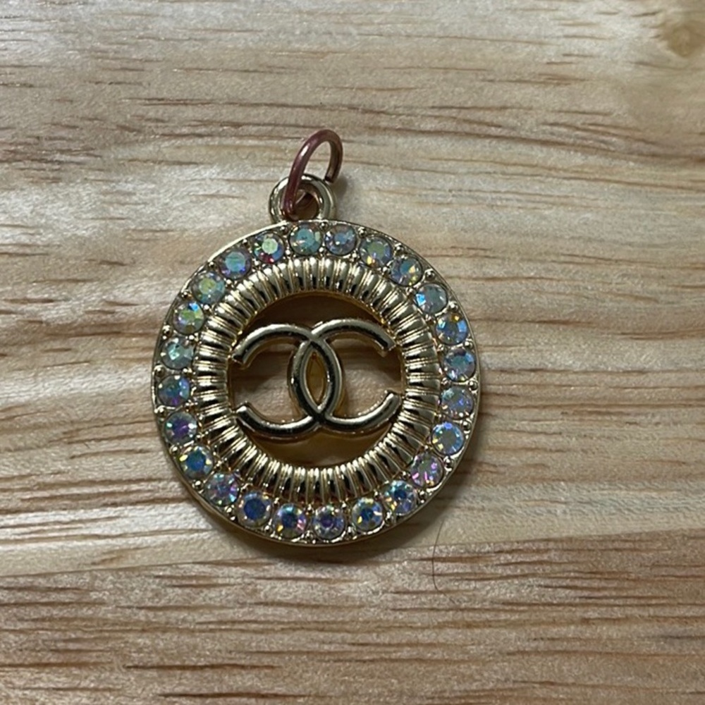 Chanel Charm for Necklace Gold CC Iridescent Sparkle Authentic